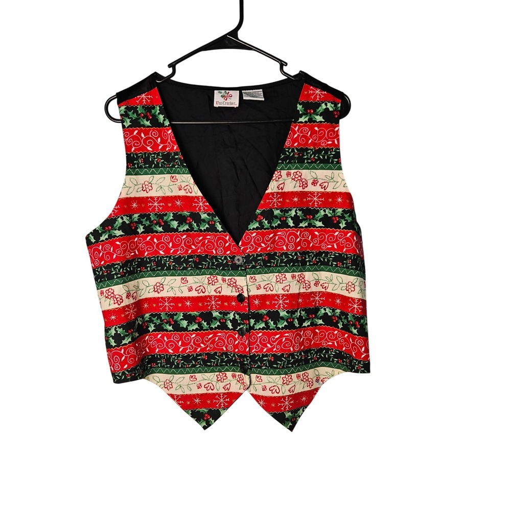 Nutcracker Festive Holiday Christmas  Mistletoe & Holly Berries‎ Stripe Vest  XL